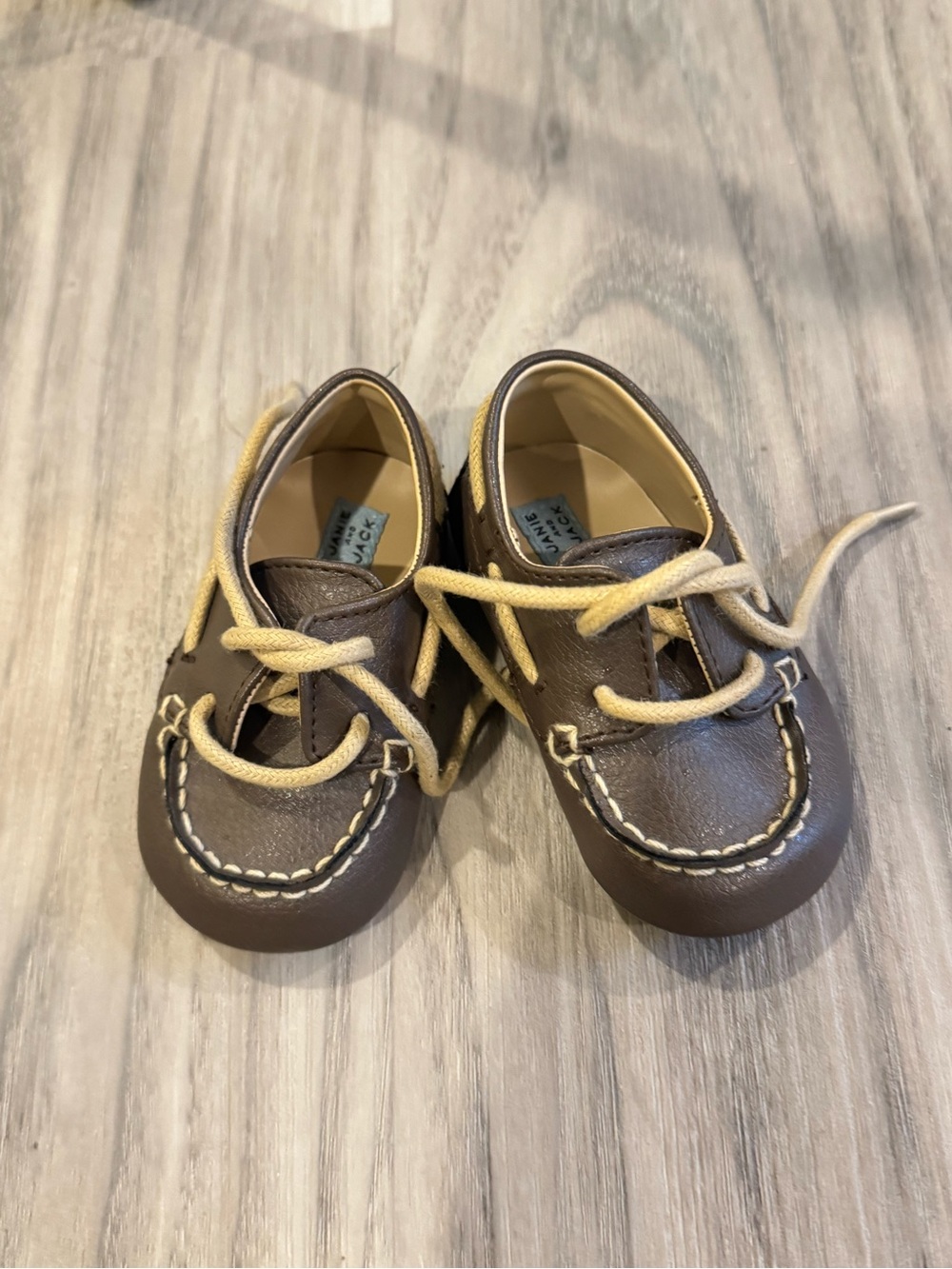 Janie & Jack Brown Leather boat Shoes with Beige Laces